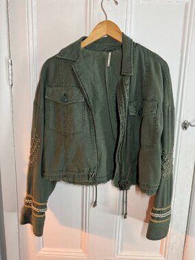 Free People Cropped Utility Jacket with Gold and Silver Detailing